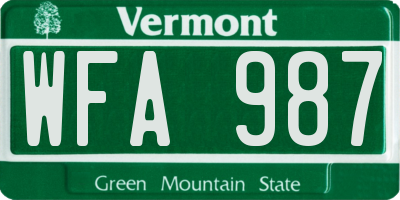 VT license plate WFA987