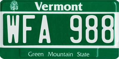 VT license plate WFA988