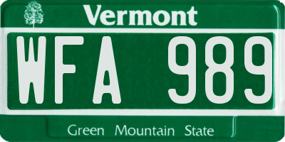VT license plate WFA989