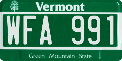 VT license plate WFA991