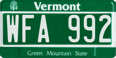 VT license plate WFA992