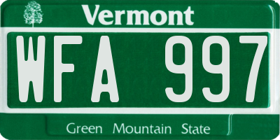 VT license plate WFA997