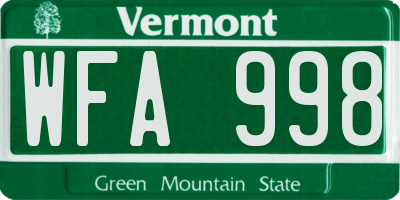 VT license plate WFA998