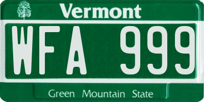 VT license plate WFA999
