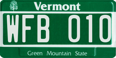 VT license plate WFB010