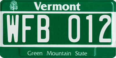 VT license plate WFB012
