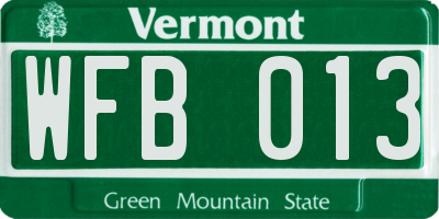 VT license plate WFB013