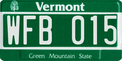 VT license plate WFB015