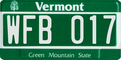 VT license plate WFB017