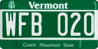 VT license plate WFB020