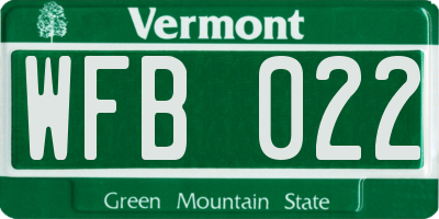 VT license plate WFB022