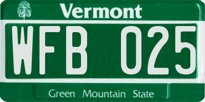 VT license plate WFB025