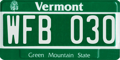 VT license plate WFB030