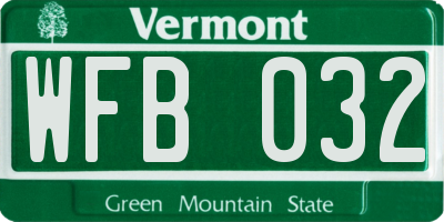 VT license plate WFB032