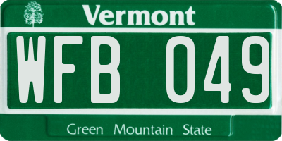 VT license plate WFB049