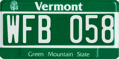 VT license plate WFB058
