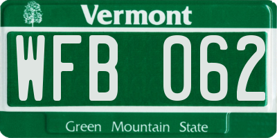 VT license plate WFB062