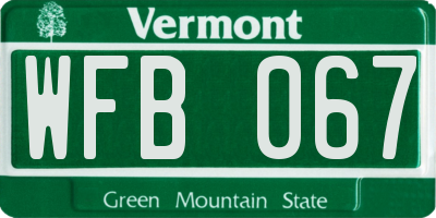 VT license plate WFB067