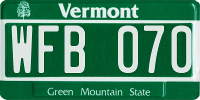 VT license plate WFB070