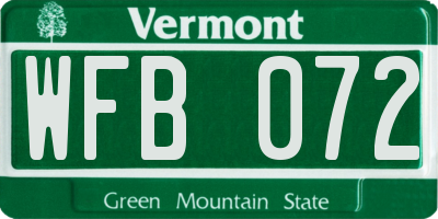 VT license plate WFB072