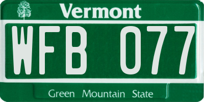 VT license plate WFB077