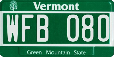 VT license plate WFB080