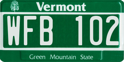 VT license plate WFB102