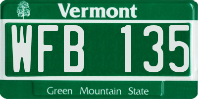 VT license plate WFB135