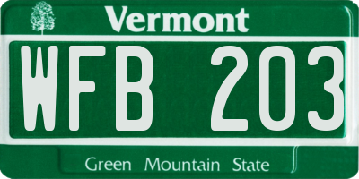 VT license plate WFB203