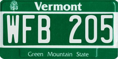 VT license plate WFB205