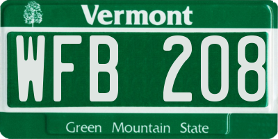 VT license plate WFB208