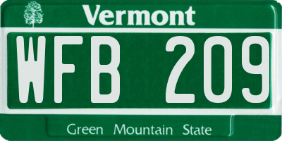 VT license plate WFB209