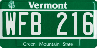 VT license plate WFB216