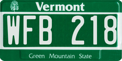 VT license plate WFB218