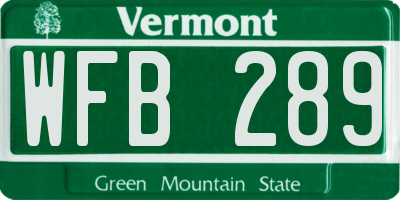 VT license plate WFB289