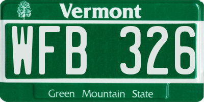 VT license plate WFB326