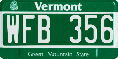 VT license plate WFB356