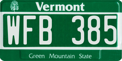 VT license plate WFB385