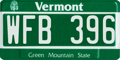 VT license plate WFB396