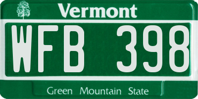 VT license plate WFB398