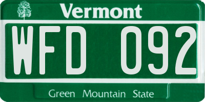 VT license plate WFD092