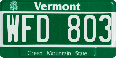 VT license plate WFD803