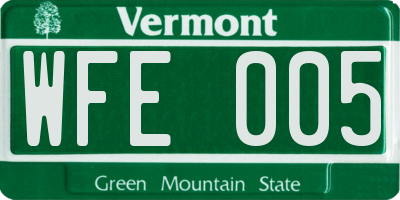 VT license plate WFE005