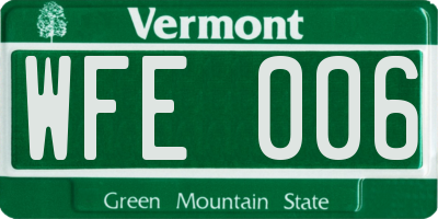 VT license plate WFE006