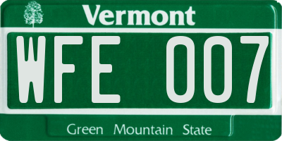 VT license plate WFE007