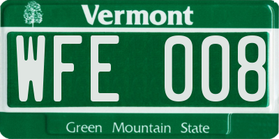 VT license plate WFE008