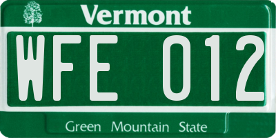 VT license plate WFE012