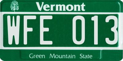 VT license plate WFE013