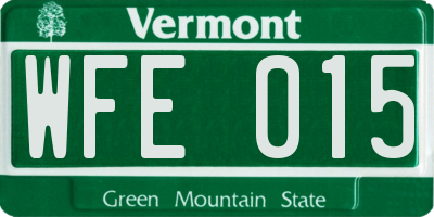 VT license plate WFE015