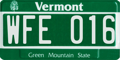 VT license plate WFE016